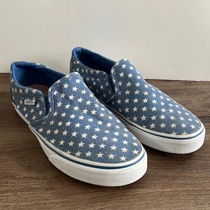 Vans Patriotic Blue & White Stars Slip On Shoes -  Women’s Size 7.5